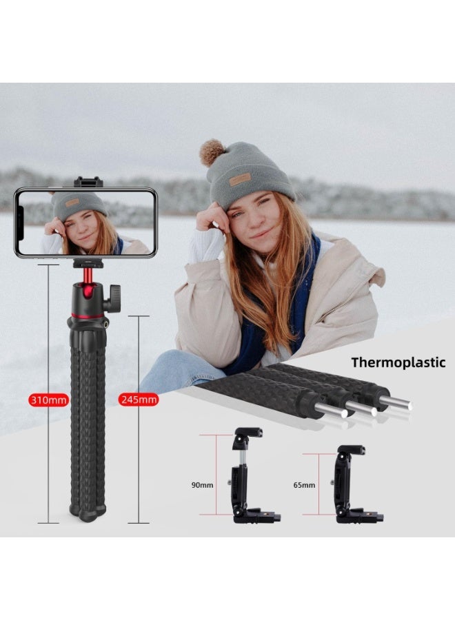 ARUWA Flexible Phone Tripod for Smartphone, Camera Stand with Bluetooth Remote, 1/4'' Screw with Phone Holder&Cold Shoe, Tripod Holder for iPhone Samsung Canon Nikon Sony Streaming Vlog Smartphone - Image 3